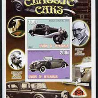 Myanmar 2001 Classic Cars (Maybach & Hispano-Suiza) imperf sheetlet containing 2 values unmounted mint