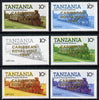 Tanzania 1985 Locomotive 3107 10s value (SG 431) unmounted mint perf set of 6 progressive colour proofs each with 'Caribbean Royal Visit 1985' opt in gold*