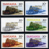 Tanzania 1985 Locomotive 3129 30s value (SG 433) unmounted mint perf set of 6 progressive colour proofs each with 'Caribbean Royal Visit 1985' opt in gold*