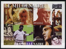Rwanda 2001 Millennium 1950's imperf sheetlet containing 4 values (Marilyn, Nehru, Pele & Elvis) unmounted mint