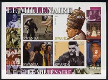 Rwanda 2001 Millennium 1960's imperf sheetlet containing 4 values (Neil Armstrong, Pope John XXIII, Beatles & Che Guevara) unmounted mint