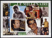 Rwanda 2001 Millennium 1970's imperf sheetlet containing 4 values (Marlon Brando, Bokassa, Carlos I & Reagan) unmounted mint