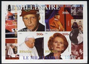 Rwanda 2001 Millennium 1980's imperf sheetlet containing 4 values (Niki Lauda, Akihito, Pope Paul & Mrs Thatcher) unmounted mint