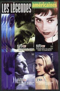 Comoro Islands 2004 Legends #03 imperf sheetlet containing 4 values James Dean, Audrey Hepburn, Kirk Douglas & Grace Kelly unmounted mint