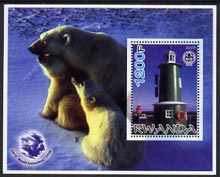 Rwanda 2005 Lighthouses perf m/sheet #02 with Scout Logo, background shows Seals & Baden Powell, unmounted mint