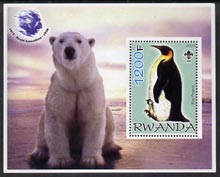 Rwanda 2005 Penguins #02 perf m/sheet with Scout Logo, background shows Polar Bear & Roald Amundsen unmounted mint