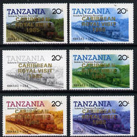 Tanzania 1985 Locomotive 6004 20s value (SG 432) unmounted mint perf set of 6 progressive colour proofs each with 'Caribbean Royal Visit 1985' opt in gold*