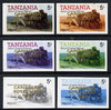 Tanzania 1985 Locomotive 3022 5s value (SG 430) unmounted mint imperf set of 6 progressive colour proofs each with 'Caribbean Royal Visit 1985' opt in gold*