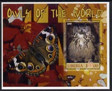 Liberia 2005 Owls of the World #02 perf m/sheet with Butterfly in background fine cto used