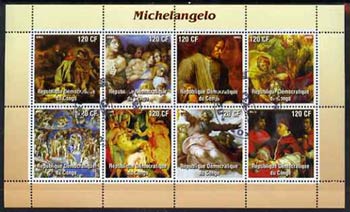 Congo 2003 Paintings by Michelangelo perf sheetlet containing 8 values fine cto used
