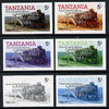 Tanzania 1985 Locomotive 3022 5s value (SG 430) unmounted mint imperf set of 6 progressive colour proofs each with 'Caribbean Royal Visit 1985' opt in silver*