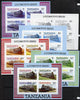 Tanzania 1985 Locomotives m/sheet (as SG MS 434) unmounted mint imperf set of 6 progressive colour proofs each with 'Caribbean Royal Visit 1985' opt in silver