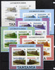 Tanzania 1985 Locomotives m/sheet (as SG MS 434) unmounted mint imperf set of 6 progressive colour proofs each with 'Caribbean Royal Visit 1985' opt in gold