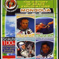 Iraqi Kurdistan Region 2005 History of Space - Mongolia perf sheetlet containing 4 values with 100th Anniversary of Scouting in margin, unmounted mint