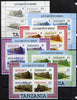 Tanzania 1985 Locomotives m/sheet (as SG MS 434) unmounted mint perf set of 6 progressive colour proofs each with 'Caribbean Royal Visit 1985' opt in gold