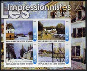 Ivory Coast 2003 Art of the Impressionists - Paintings by Alfred Sisley imperf sheetlet containing 4 values unmounted mint