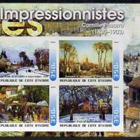 Ivory Coast 2003 Art of the Impressionists - Paintings by Camille Pissarro imperf sheetlet containing 4 values unmounted mint