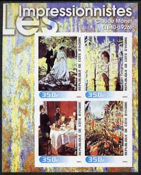 Ivory Coast 2003 Art of the Impressionists - Paintings by Claude Monet imperf sheetlet containing 4 values unmounted mint