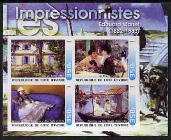 Ivory Coast 2003 Art of the Impressionists - Paintings by Edouard Manet imperf sheetlet containing 4 values unmounted mint