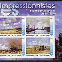Ivory Coast 2003 Art of the Impressionists - Paintings by Eugene-Louis Boudin imperf sheetlet containing 4 values unmounted mint