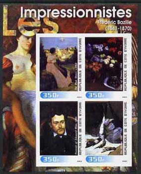 Ivory Coast 2003 Art of the Impressionists - Paintings by Frederic Bazille imperf sheetlet containing 4 values unmounted mint