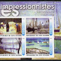 Ivory Coast 2003 Art of the Impressionists - Paintings by Georges Seurat imperf sheetlet containing 4 values unmounted mint