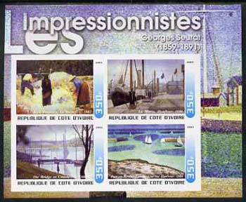 Ivory Coast 2003 Art of the Impressionists - Paintings by Georges Seurat imperf sheetlet containing 4 values unmounted mint