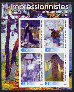 Ivory Coast 2003 Art of the Impressionists - Paintings by Henri-Edmond Cross imperf sheetlet containing 4 values unmounted mint