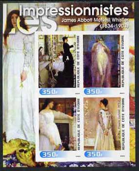 Ivory Coast 2003 Art of the Impressionists - Paintings by James Whistler imperf sheetlet containing 4 values unmounted mint