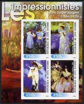 Ivory Coast 2003 Art of the Impressionists - Paintings by John Singer Sargent imperf sheetlet containing 4 values unmounted mint