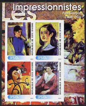 Ivory Coast 2003 Art of the Impressionists - Paintings by Paul Gauguin imperf sheetlet containing 4 values unmounted mint