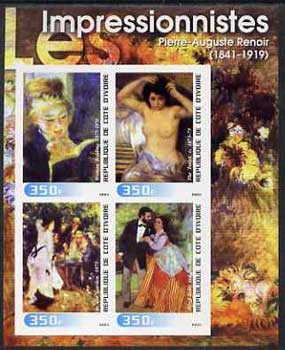 Ivory Coast 2003 Art of the Impressionists - Paintings by Pierre-Auguste Renoir imperf sheetlet containing 4 values unmounted mint