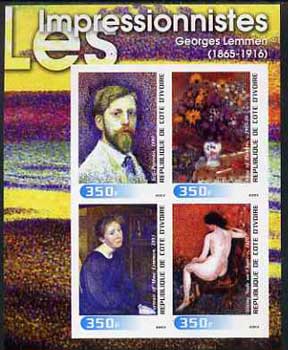 Ivory Coast 2003 Art of the Impressionists - Paintings by Georges Lemmen imperf sheetlet containing 4 values unmounted mint