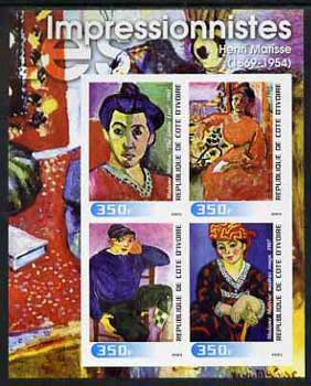 Ivory Coast 2003 Art of the Impressionists - Paintings by Henri Matisse imperf sheetlet containing 4 values unmounted mint