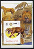 Mali 2005 Dinosaurs #02 - Thylacosmilus (Sabre Toothed Tiger) imperf m/sheet with Scout & Rotary Logos, background shows various Big Cats unmounted mint