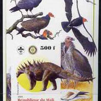 Mali 2005 Dinosaurs #04 - Polacanthus imperf m/sheet with Scout & Rotary Logos, background shows various Birds unmounted mint