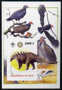Mali 2005 Dinosaurs #04 - Polacanthus imperf m/sheet with Scout & Rotary Logos, background shows various Birds unmounted mint