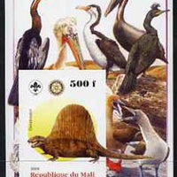 Mali 2005 Dinosaurs #07 - Dimetrodon imperf m/sheet with Scout & Rotary Logos, background shows various Birds unmounted mint