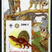 Mali 2005 Dinosaurs #08 - Platyhystix imperf m/sheet with Scout & Rotary Logos, background shows various Lemurs unmounted mint