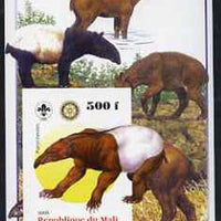 Mali 2005 Dinosaurs #10 - Palorchestes imperf m/sheet with Scout & Rotary Logos, background shows various Tapirs unmounted mint