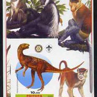 Eritrea 2005 Dinosaurs #04 - Heterodontosaurus imperf m/sheet with Scout & Rotary Logos, background shows various Apes unmounted mint