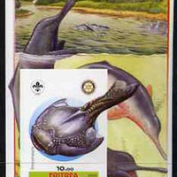 Eritrea 2005 Dinosaurs #06 - Drepanaspis imperf m/sheet with Scout & Rotary Logos, background shows Dolphins unmounted mint