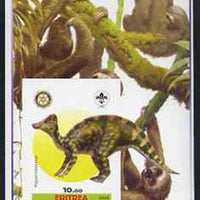 Eritrea 2005 Dinosaurs #08 - Hypacrosaurus imperf m/sheet with Scout & Rotary Logos, background shows various Sloths unmounted mint