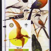 Eritrea 2005 Dinosaurs #09 - Scaphognathus imperf m/sheet with Scout & Rotary Logos, background shows various Birds unmounted mint