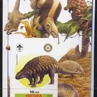 Eritrea 2005 Dinosaurs #10 - Sauropelta imperf m/sheet with Scout & Rotary Logos, background shows various Armadillos unmounted mint
