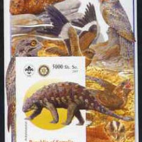 Somalia 2005 Dinosaurs #02 - Ankylosaurus imperf m/sheet with Scout & Rotary Logos, background shows various Birds unmounted mint