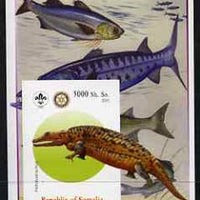 Somalia 2005 Dinosaurs #03 - Peltobatrachus imperf m/sheet with Scout & Rotary Logos, background shows various Fish unmounted mint
