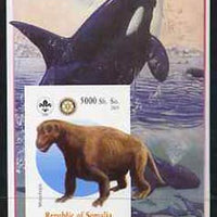 Somalia 2005 Dinosaurs #04 - Moschops imperf m/sheet with Scout & Rotary Logos, background shows Whales unmounted mint