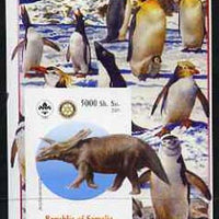 Somalia 2005 Dinosaurs #07 - Anchiceratops imperf m/sheet with Scout & Rotary Logos, background shows Penguins unmounted mint