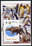 Somalia 2005 Dinosaurs #07 - Anchiceratops imperf m/sheet with Scout & Rotary Logos, background shows Penguins unmounted mint